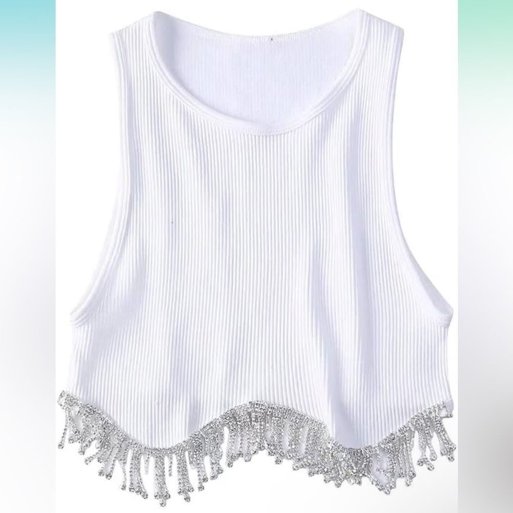 NWT Rhinestone Tassel Crop Top